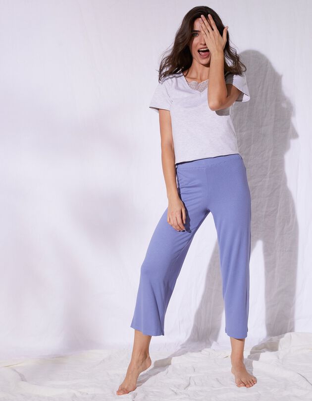 Ruime 7/8-broek in ribtricot met elastische taille (jeansblauw)