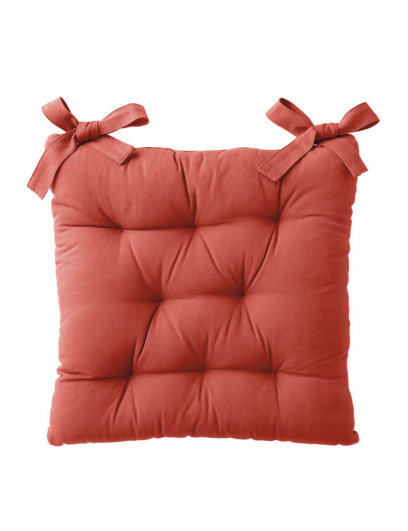 Stoelkussentje in effen katoenen zeildoekstof - set van 2 (terracotta)