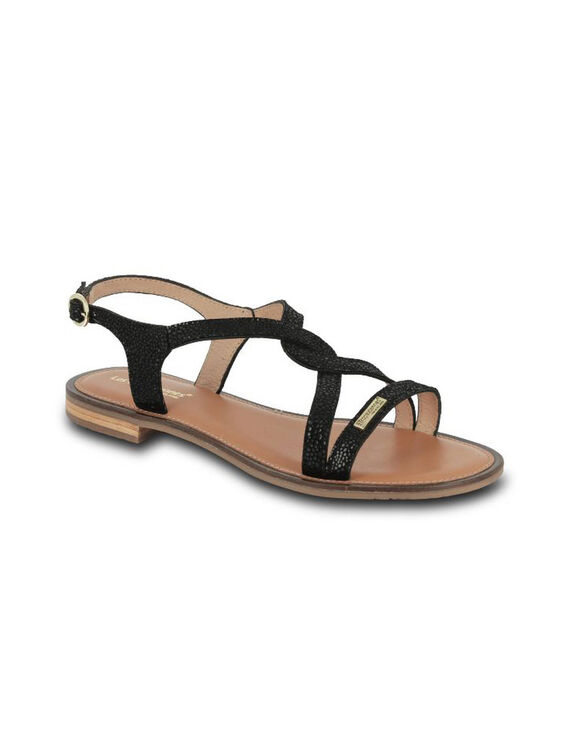 Platte sandalen in leer, Hastral (zwart)