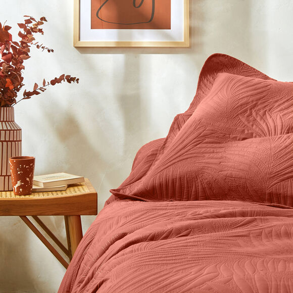 Couvre-lit uni matelassé reliéfé "feuillage" (terracotta)