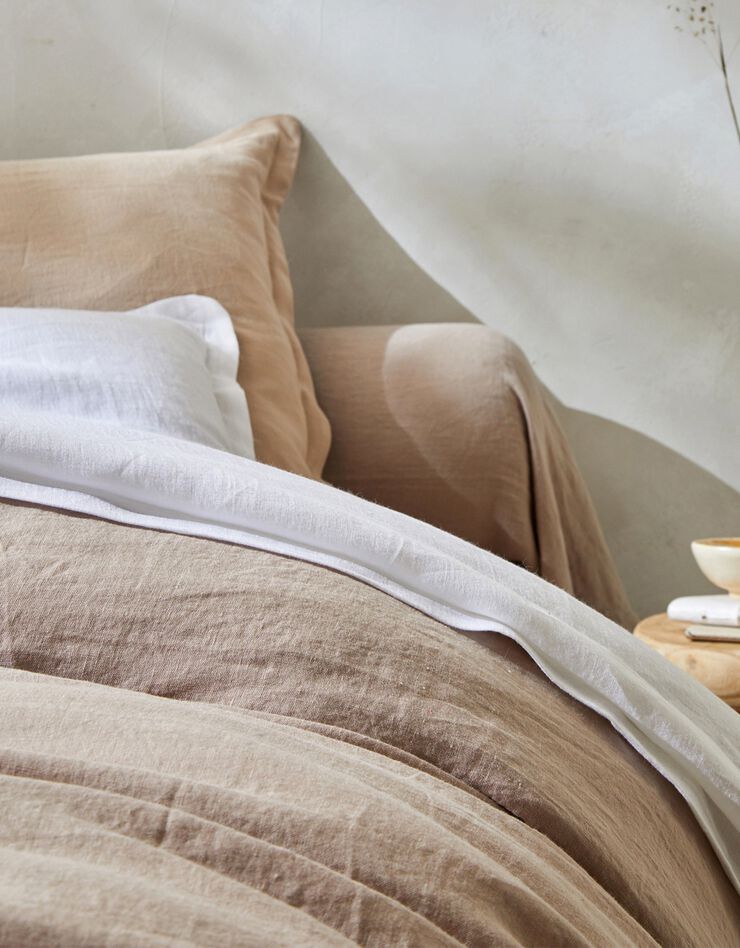 Effen bedlinnen in gewassen linnen (beige)