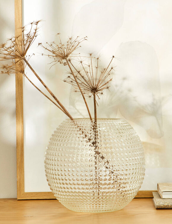 Vase rond transparent en verre reli&eacute;f&eacute; (transparent)