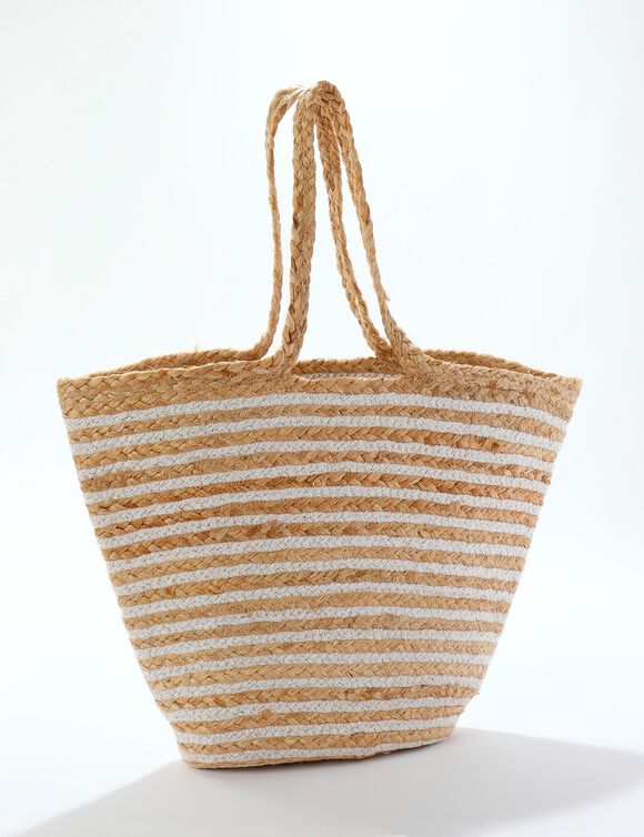 Gestreepte shopper tas in jute en katoen (naturel)