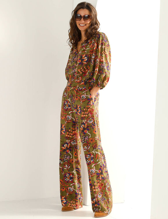 Chemisier manches 3/4, imprim&eacute; fleurs indiennes (groen)