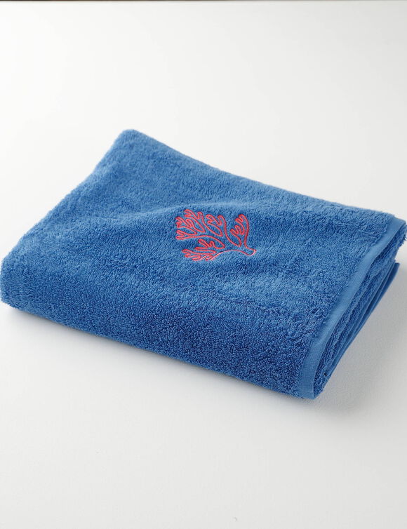 Collection serviettes de bain 420 g/m&sup2; brod&eacute;es corail (bleu dur)
