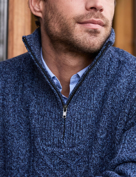 Pull col camionneur maille irlandaise (bleu moulin&eacute;)