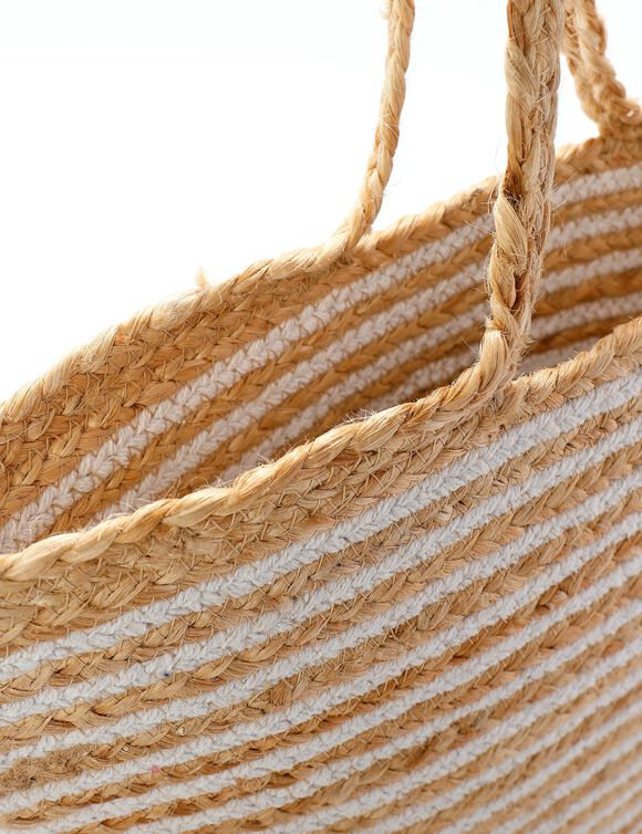 Gestreepte shopper tas in jute en katoen (naturel)