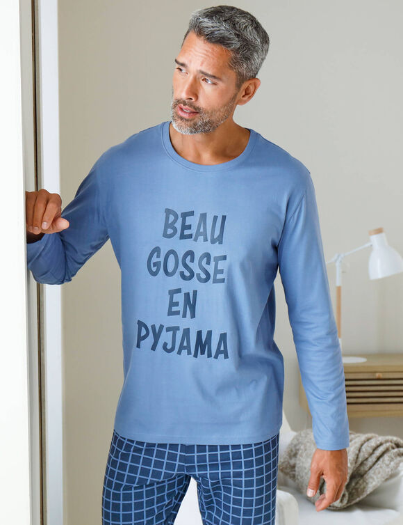 Pyjama met ronde hals en letterprint (blauw / marine)