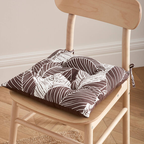 Galette de chaise carr&eacute;e imprim&eacute; feuillage - lot de 2 (chocolat)