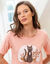 Chemise de nuit courte coton imprim&eacute; "chat" manches courtes   (rose)
