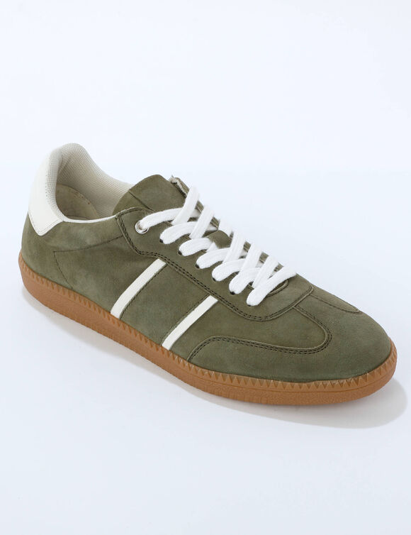 Sneakers van spaltleer (kaki)