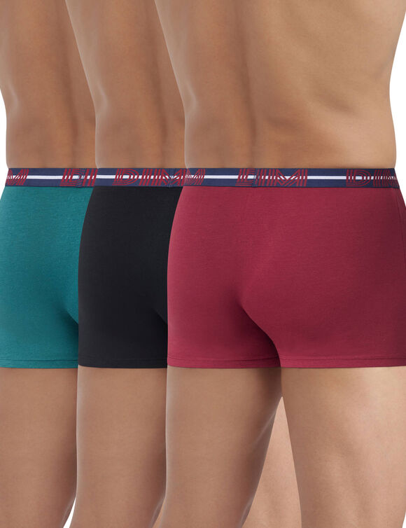 Boxer "Powerful" coton DIM&reg; - lot de 3 (noir + vert + bordeaux)