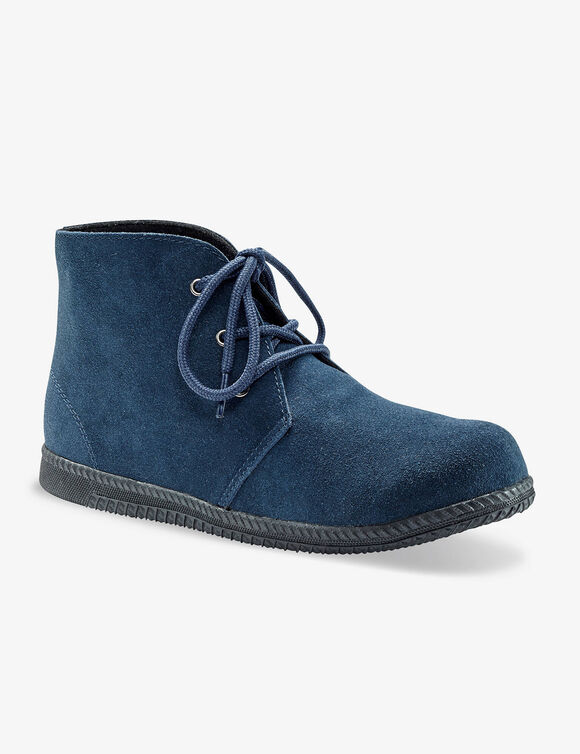 Splitleren bottines met veters (marine)