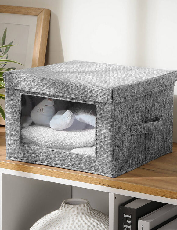 Bo&icirc;te rangement pliable tissu gris &agrave; grande fen&ecirc;tre (gris)