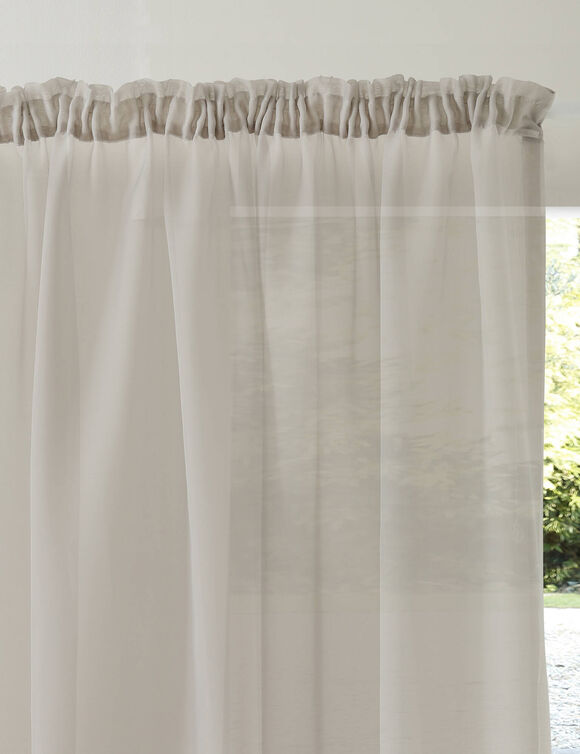 Effen voilegordijn met fronsgalon (parelgrijs)