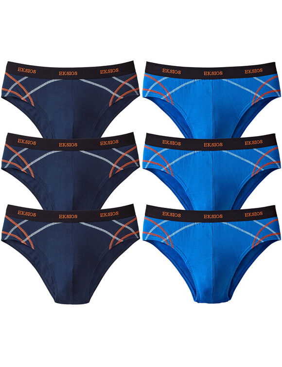 Slip ferm&eacute; &eacute;lastiqu&eacute; surpiqu&eacute; taille confort - lot de 6 (bleu + marine)