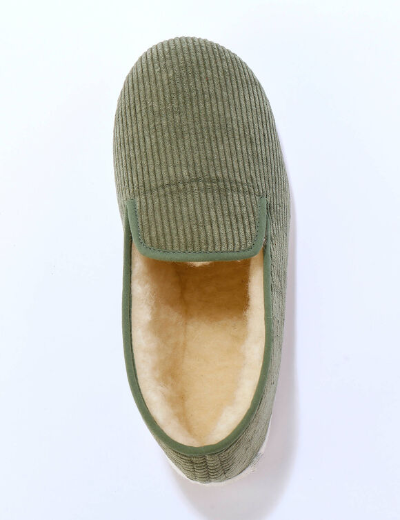 Charentaises silencieuses velours fourr&eacute;es laine (vert)