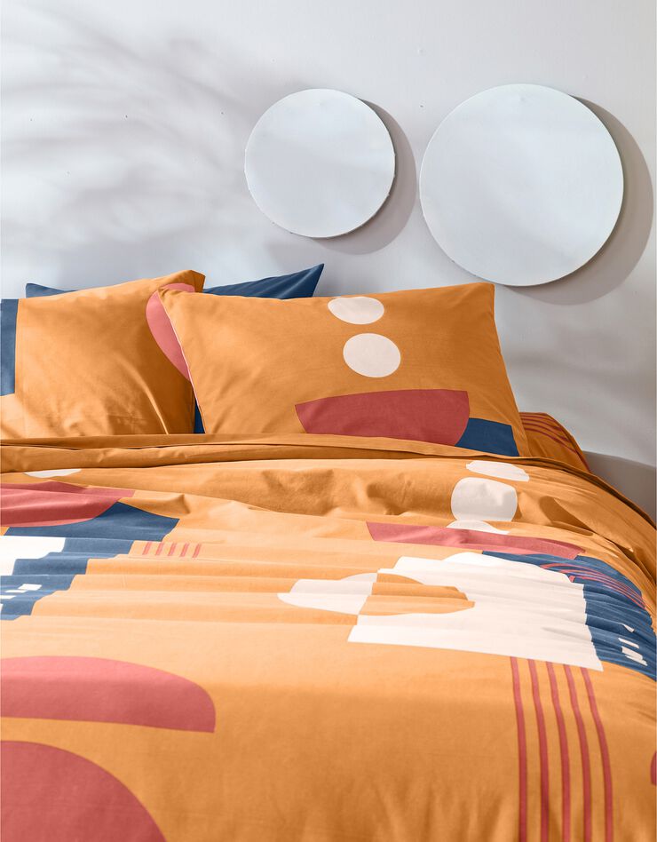 Linge de lit Nino en coton imprimé géométrique, orange, hi-res image number 3