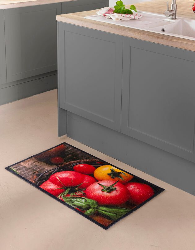 Tapis de cuisine velours motif tomates (rouge)