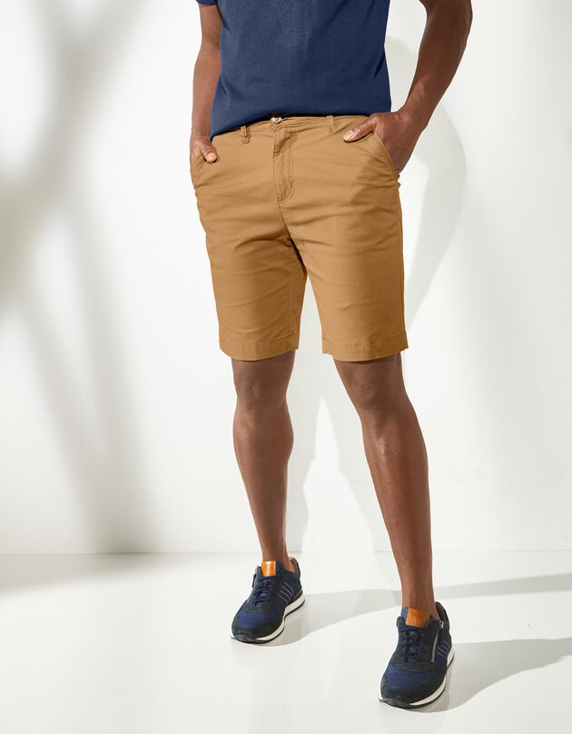 Effen bermuda in rekbare keperstof, hoog comfort (karamel)