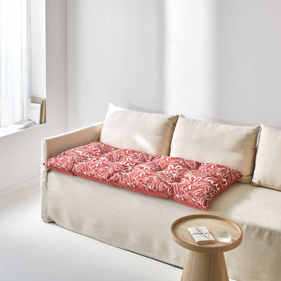 Long coussin d&eacute;co imprim&eacute; feuillage (terracotta)