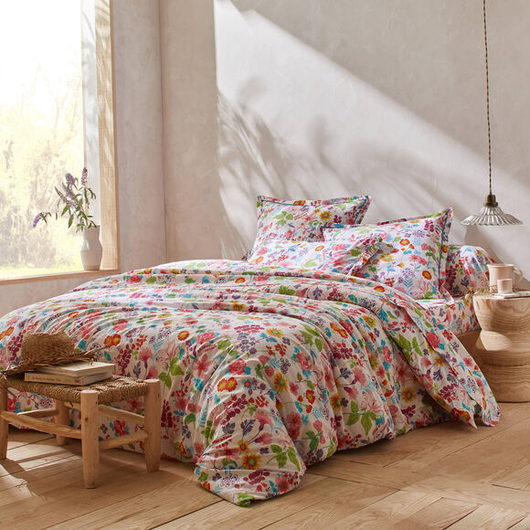 Bedlinnen Kelly in katoen met bloemenprint (wit)