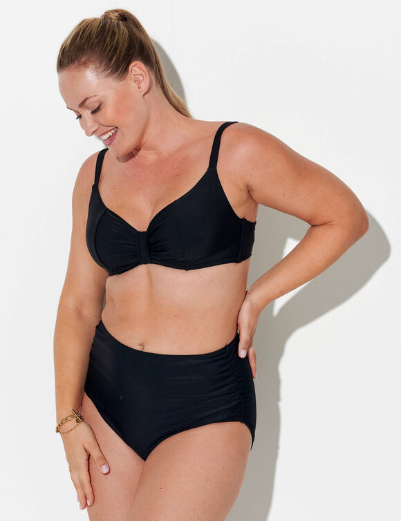 Effen, modellerende bikinislip met hoge taille Solaro (zwart)