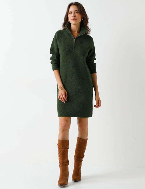 Robe pull col camionneur, maille côtelée en laine mélangée (vert olive)
