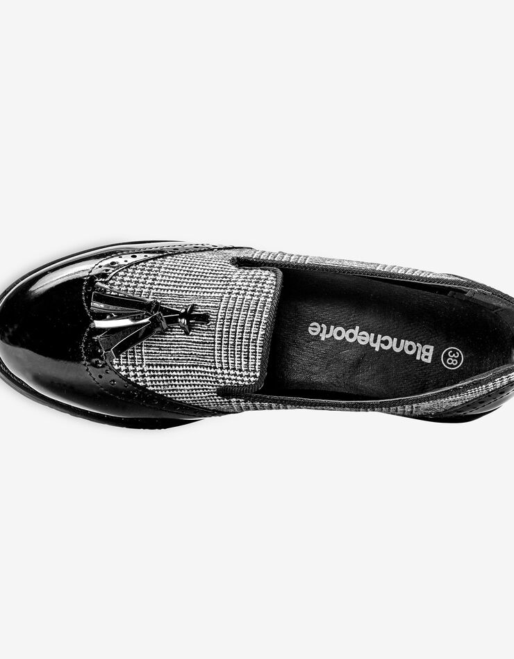 Mocassins pompons bi-matière - prince de Galles/verni noir, noir Mocassins pompons bi-matière - prince de Galles/verni noir, noir, hi-res image number 2