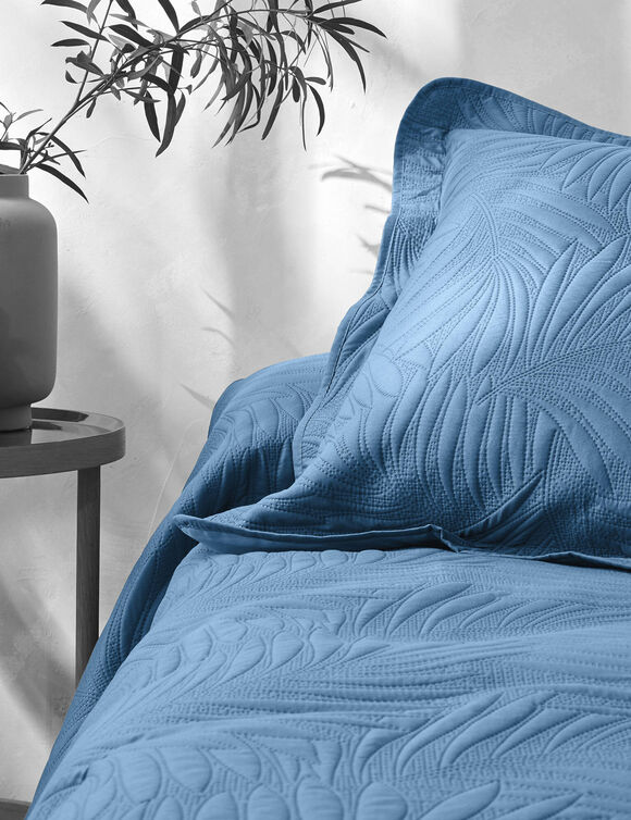 Couvre-lit uni matelassé reliéfé "feuillage" (bleu grisé)