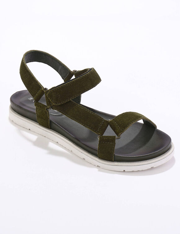 Wandelsandalen met comfortbreedte en scratchsluiting - LWG-gecertificeerd leer (kaki)