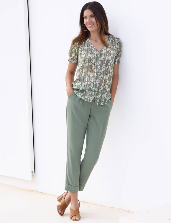 Pantalon 7/8&egrave;me fusel&eacute; fluide (kaki clair)