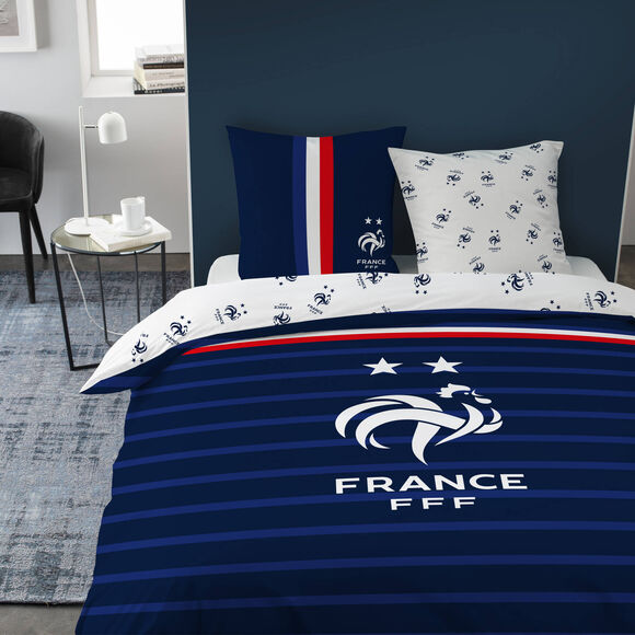 Parure de lit imprim&eacute;e FFF - coton (bleu)