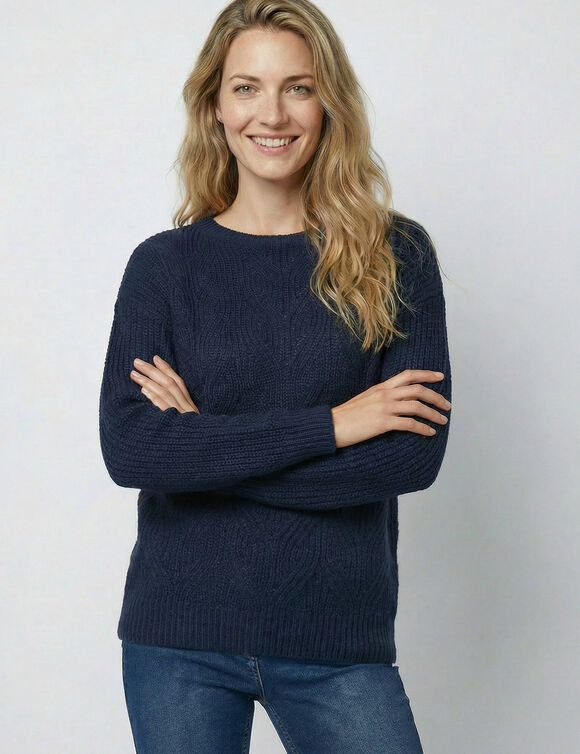 Pull sp&eacute;cial petites, maille perl&eacute;e (marine)