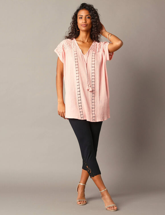 Tunique unie, dentelle et crépon (rose blush)