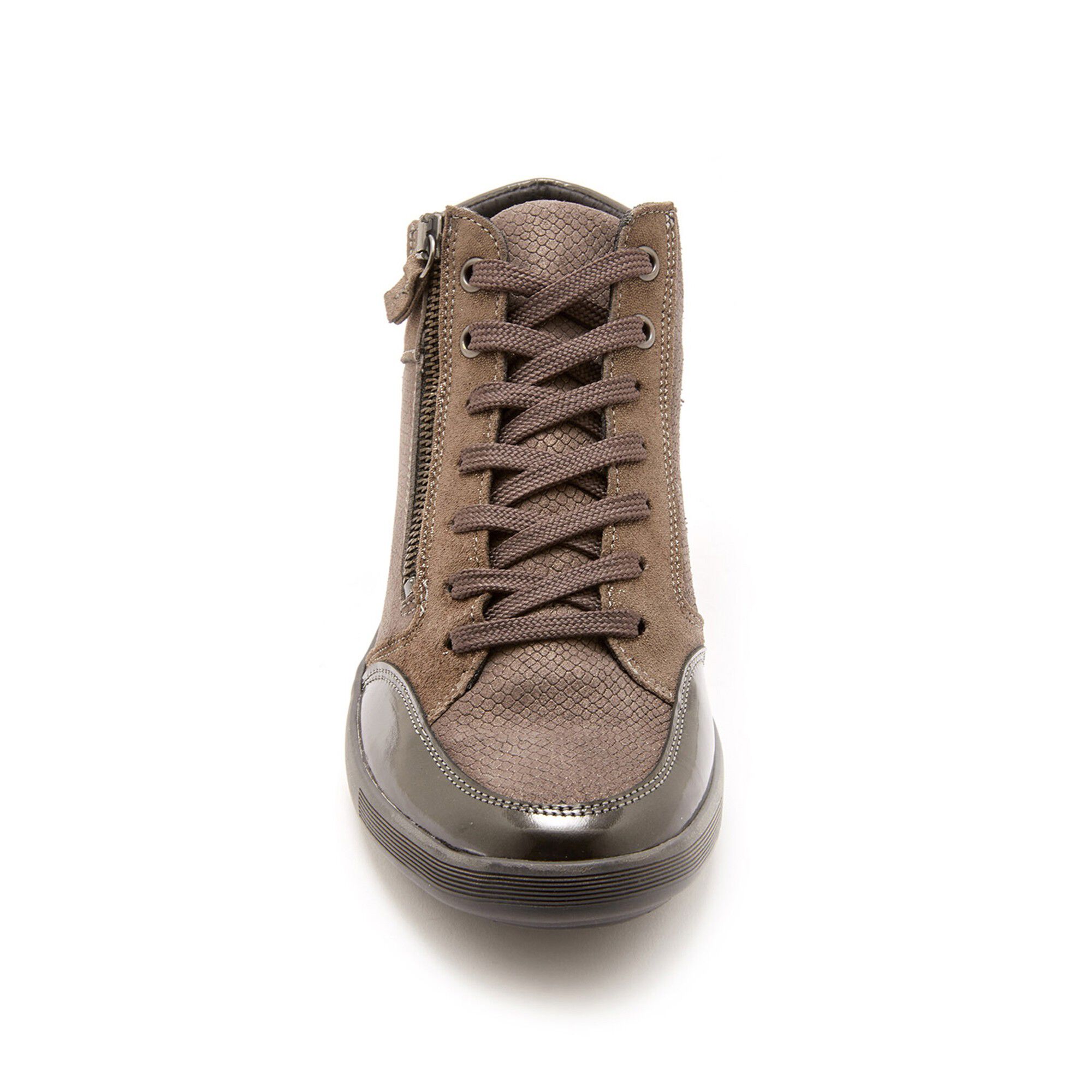 Sneakers met hoge schacht en grote breedte, met veters en rits, in leer -  dames | Blancheporte