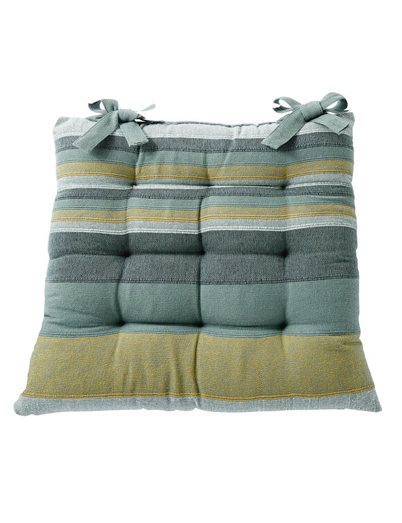 Galette de chaise carrée rayée - lot de 2 (vert grisé)