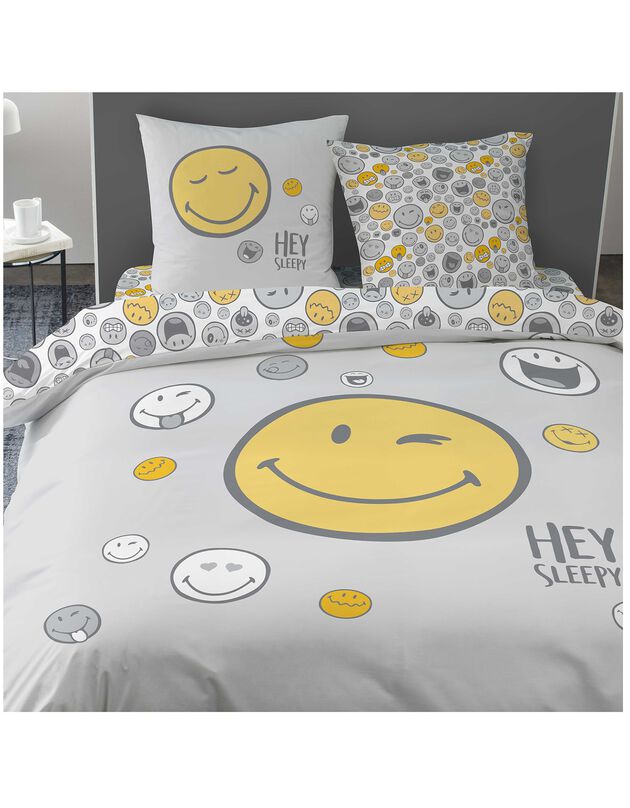 Parure de lit Smiley® Hey Sleepy coton (gris)