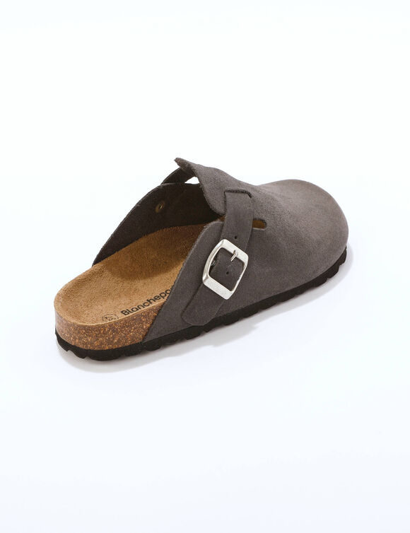 Klompen in splitleer met verstelbare gesp (antracietgrijs)