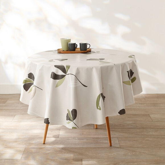 Tafellaken in toile cirée, bloemenprint (beige / groen)