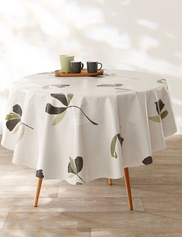 Nappe toile cirée imprimé fleurs (beige / vert)