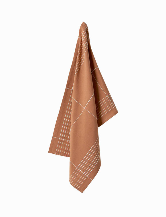 Torchons carreaux coton - lots  (caramel / blanc)