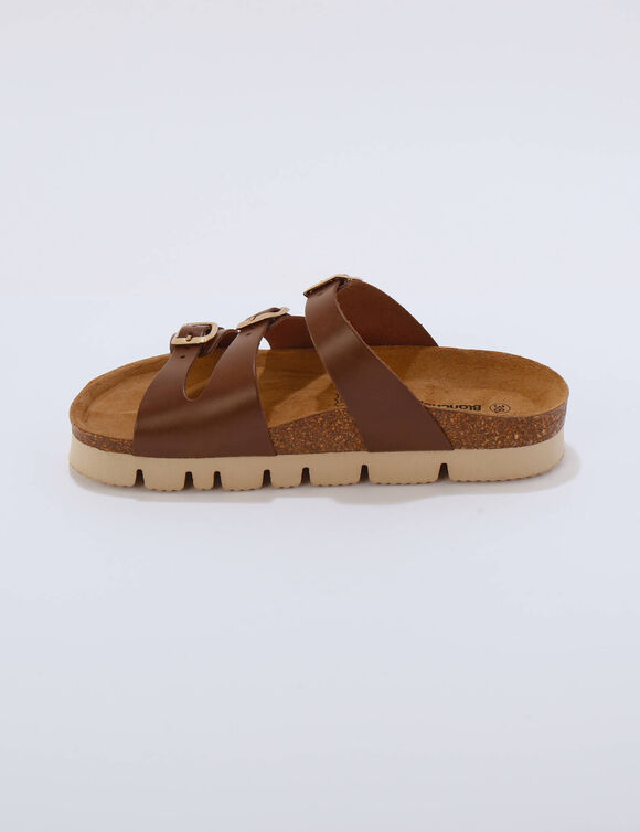 Mules cuir 3 boucles (bruin)