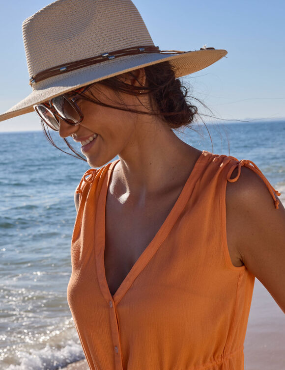 Robe de plage courte, cr&eacute;pon uni (abricot)