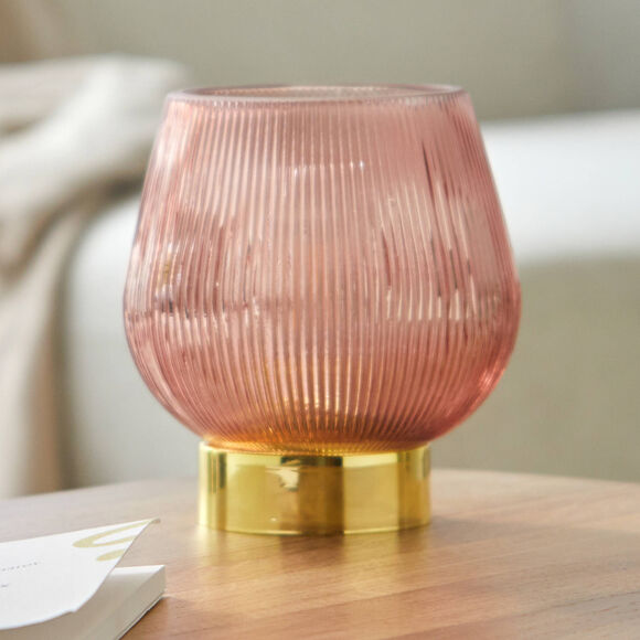 Lampe LED à poser en verre teinté (rose parmé)