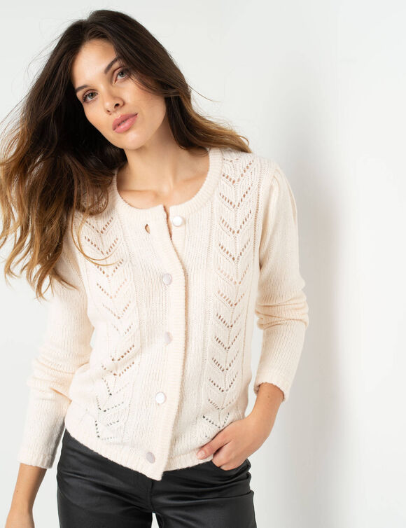 Vest met knopen in fantasietricot (ecru)
