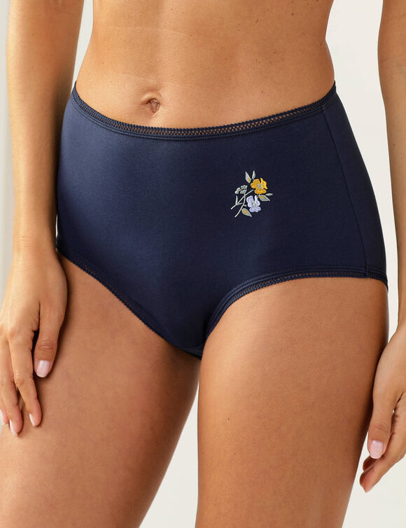 Culotte coton forme maxi unie brod&eacute;e - lot de 3 (bleu)