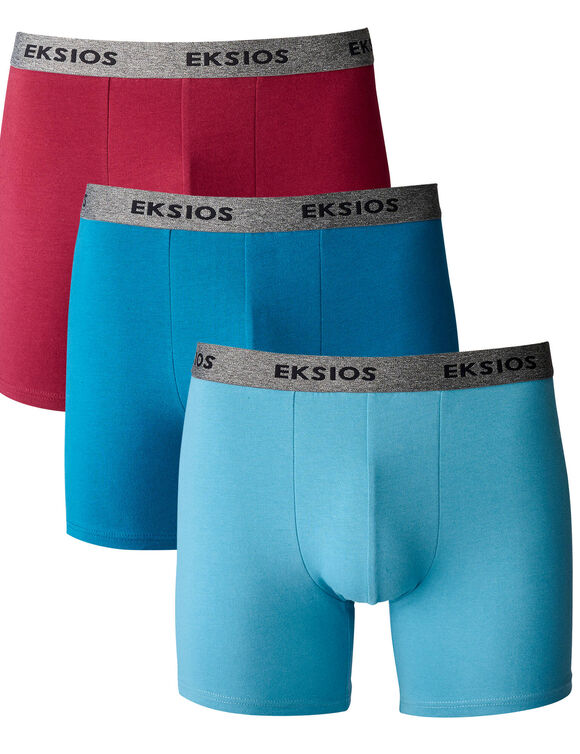 Boxer uni mi-long - lot de 3 (bleu + bordeaux)