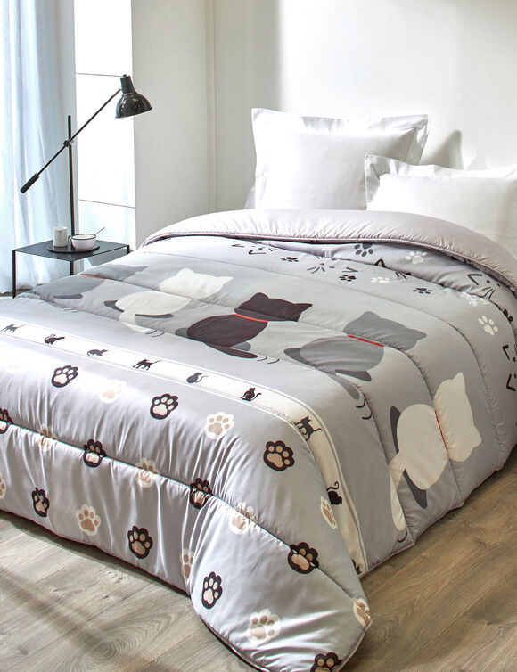 Couette microfibre imprim&eacute;e Chat 200 g/m&sup2; (blanc)