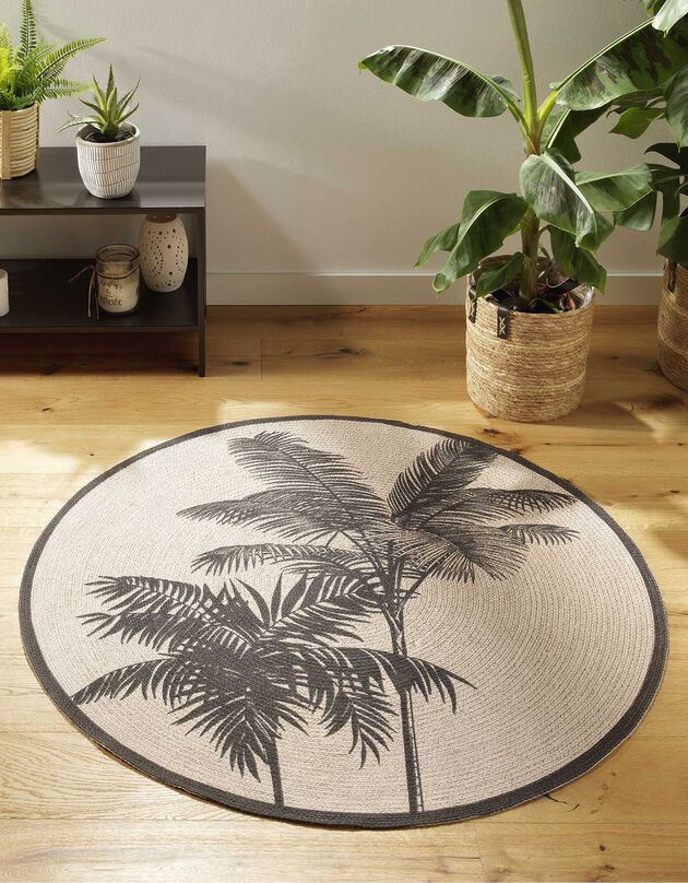 Tapis rond imprimé palmiers (imprimé)